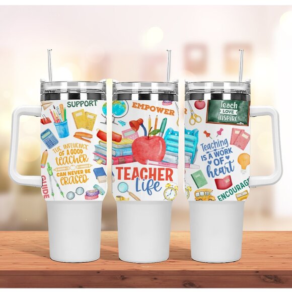 Hand Crafted Other - Teacher 40 oz Tumbler/Water bottle/Mug with handle and straw.Birthday gifts for